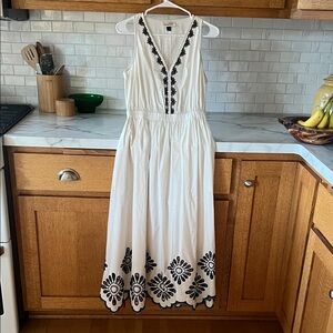 Elegant White and Black Embroidered Dress